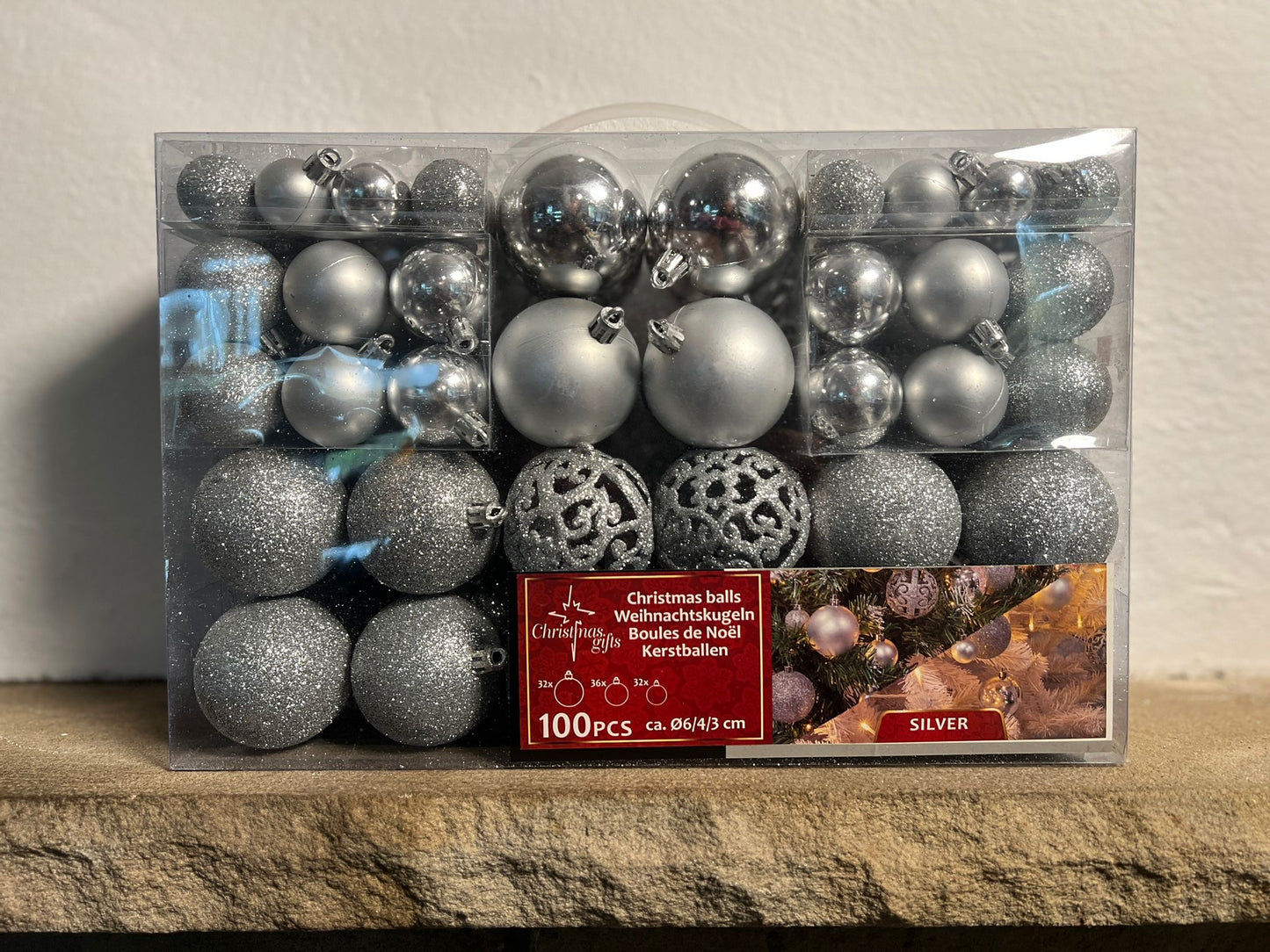 Weihnachtskugeln 100er-Set Silber