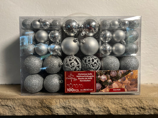 Weihnachtskugeln 100er-Set Silber